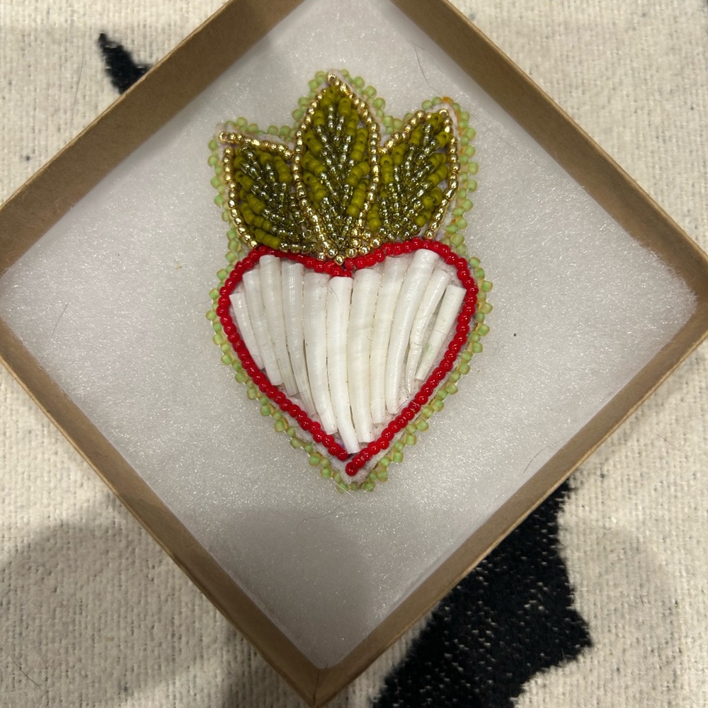 Beaded Heart and Leaf Brooch